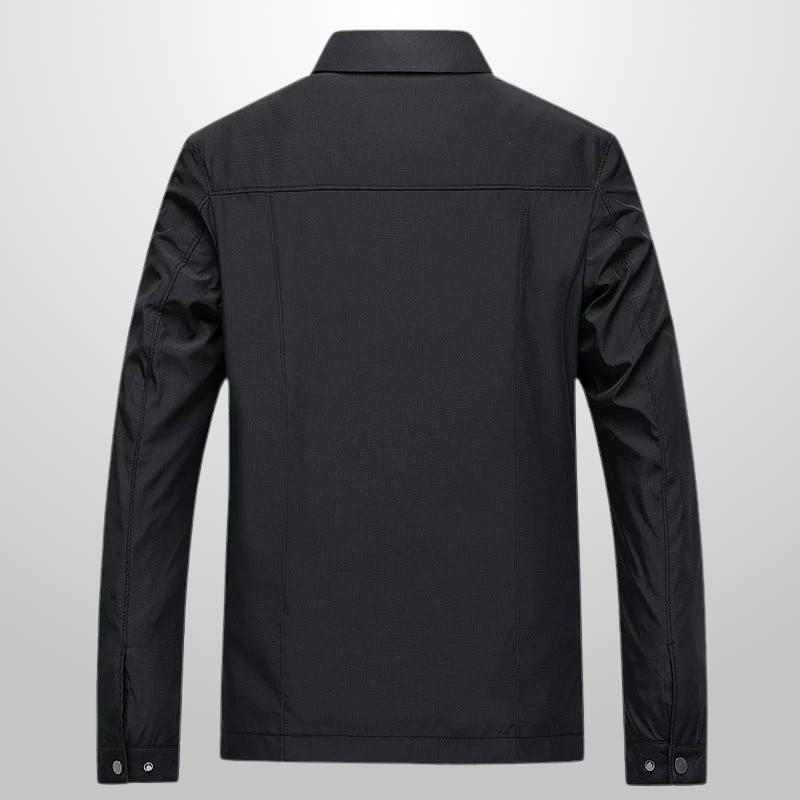 Tailored Jacket with Crisp Turn-Down Collar and Zip Front – Lightweight Polyester Blend for Versatile Style and Comfort
