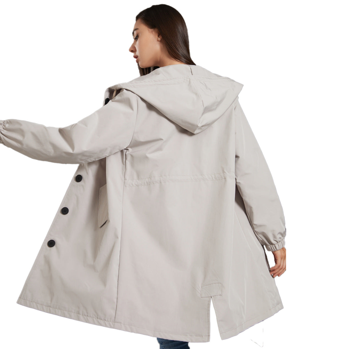 Waterproof Rain Jacket for Women with Adjustable Hood and Flap Pockets – All-Season Rain Coat