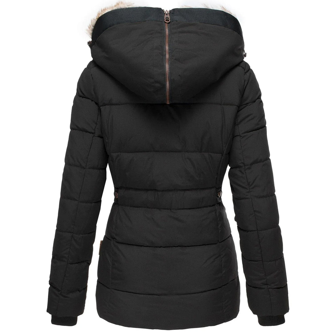 Women's Black Hooded Puffer Jacket – Slim Fit Insulated Winter Coat for Cold Weather