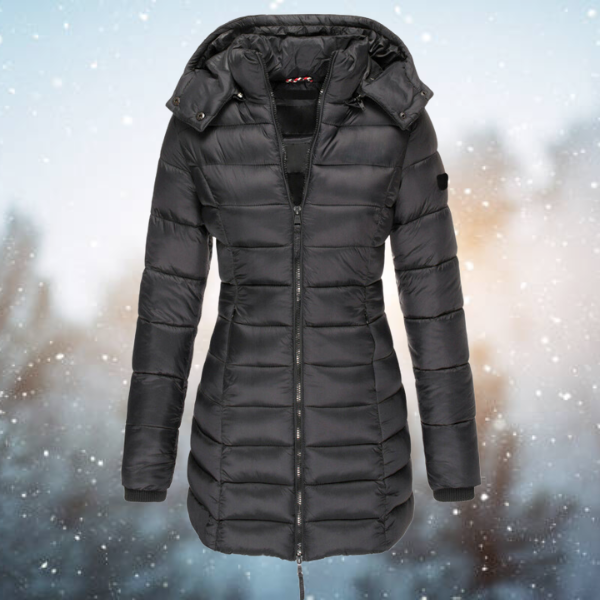 Women's Black Insulated Puffer Jacket with Hood – Warm Winter Coat for Cold Weather