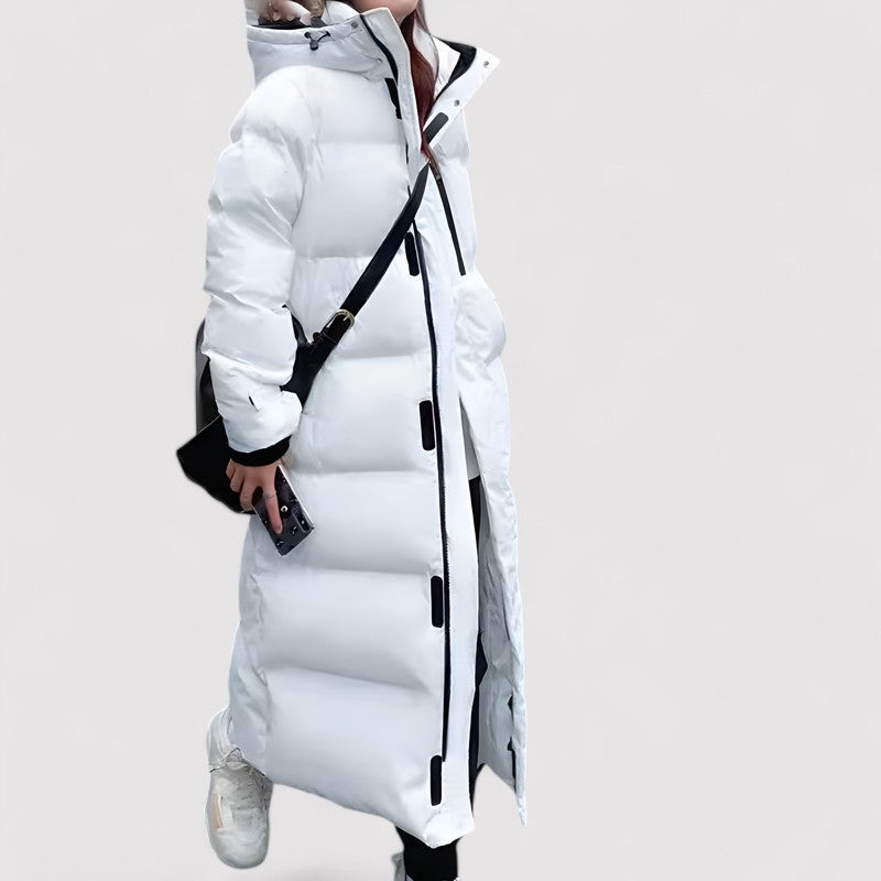 Women's Long Black Waterproof Puffer Jacket - Insulated Hooded Winter Coat for All-Weather Protection