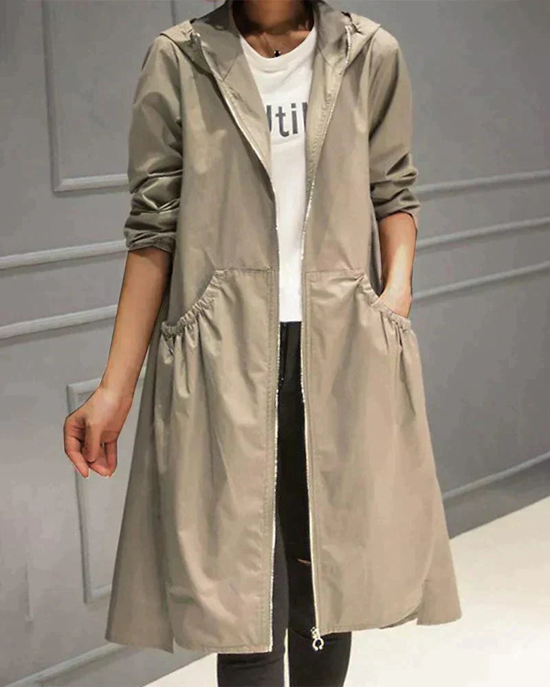 Women's Long Waterproof Raincoat with Hood - Stylish and Functional Waterproof Coat for All Weather