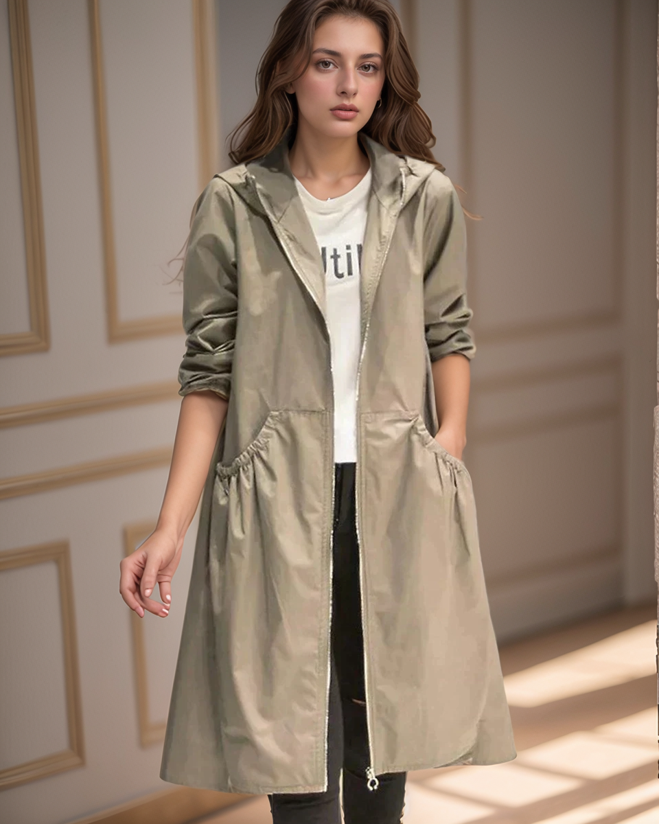 Women's Long Waterproof Raincoat with Hood - Stylish and Functional Waterproof Coat for All Weather