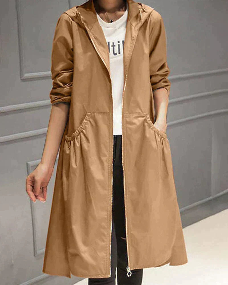 Women's Long Waterproof Raincoat with Hood - Stylish and Functional Waterproof Coat for All Weather