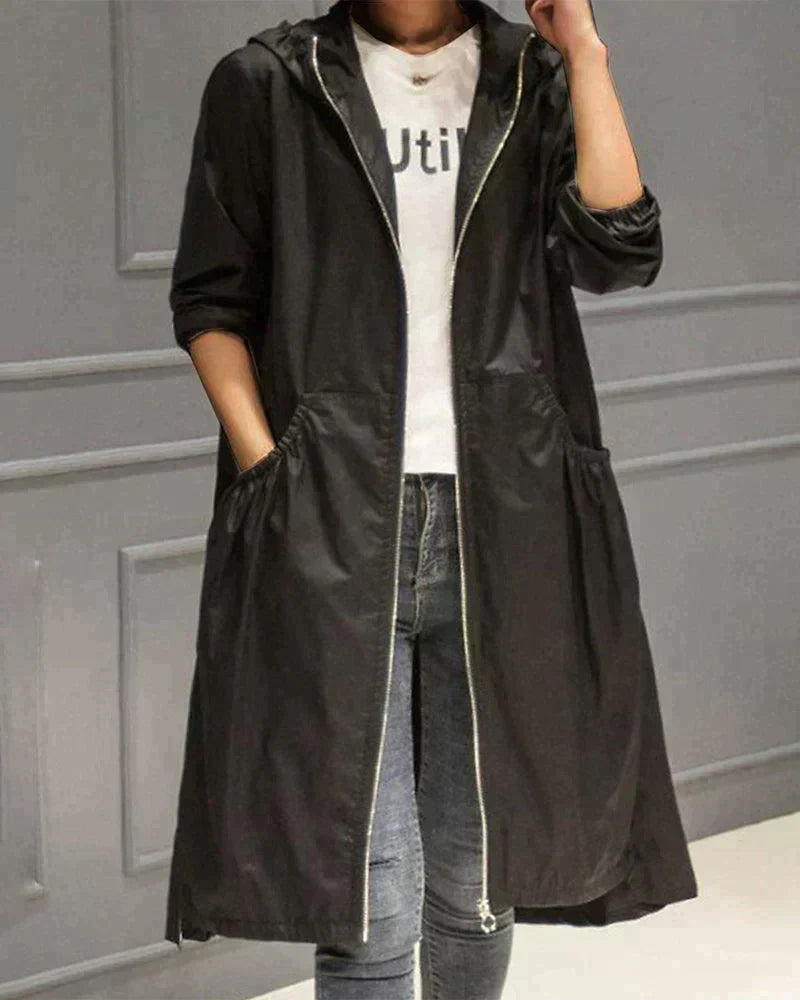 Women's Long Waterproof Raincoat with Hood - Stylish and Functional Waterproof Coat for All Weather