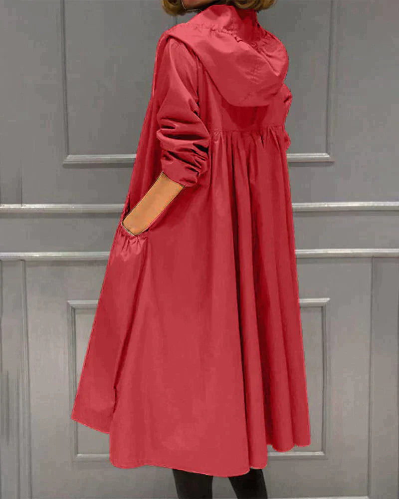 Women's Long Waterproof Raincoat with Hood - Stylish and Functional Waterproof Coat for All Weather