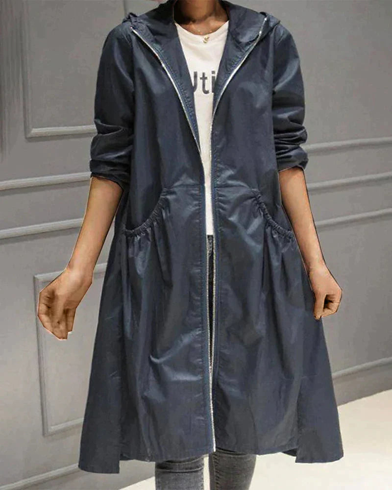Women's Long Waterproof Raincoat with Hood - Stylish and Functional Waterproof Coat for All Weather