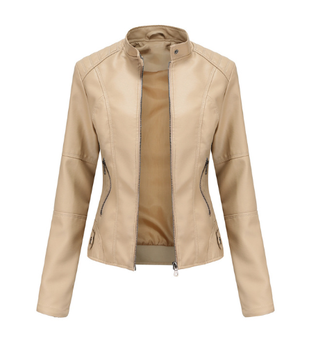 Women's PU Leather Jacket with Mandarin Collar – Stylish and Comfortable Leather Coat for Everyday Wear
