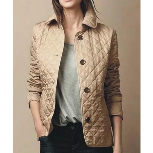 Women's Quilted Jacket with Button-Up Design and Checked Cuffs – Tailored Fit for Smart-Casual Wear