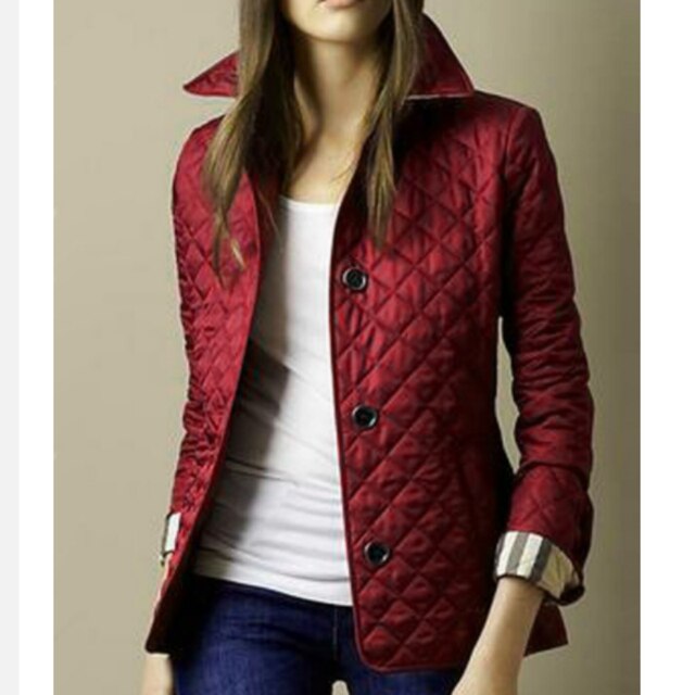 Women's Quilted Jacket with Button-Up Design and Checked Cuffs – Tailored Fit for Smart-Casual Wear