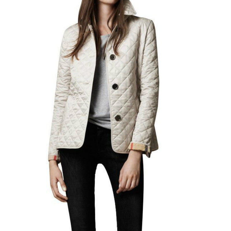 Women's Quilted Jacket with Button-Up Design and Checked Cuffs – Tailored Fit for Smart-Casual Wear