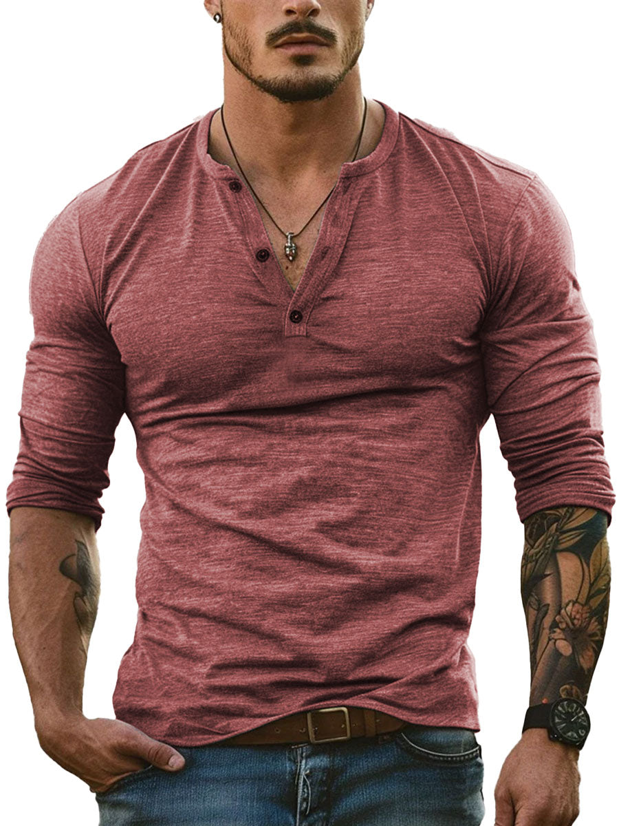 Men's Henley Collar All-Match Casual Long-Sleeved T-Shirt