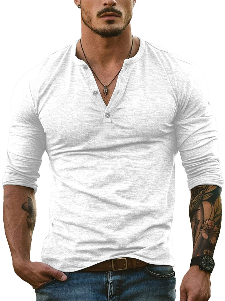 Men's Henley Collar All-Match Casual Long-Sleeved T-Shirt