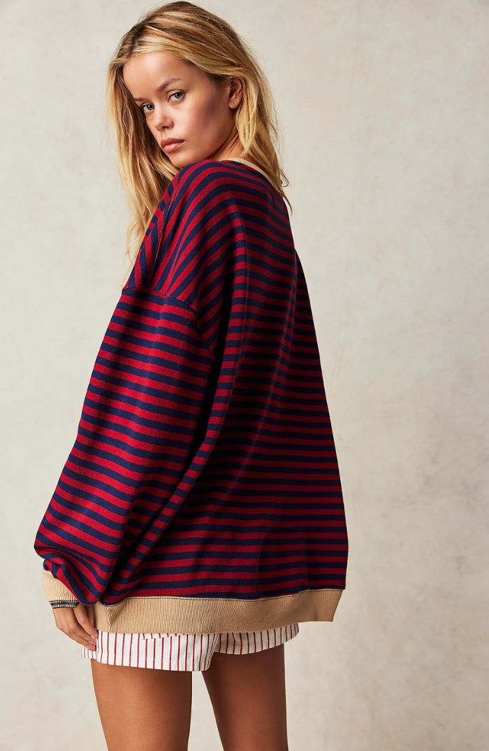 Liliane™ - Lively Striped Oversized Jumper with Accents