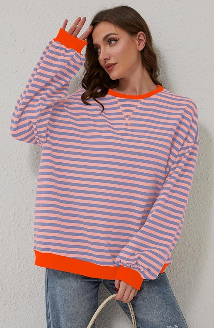 Liliane™ - Lively Striped Oversized Jumper with Accents