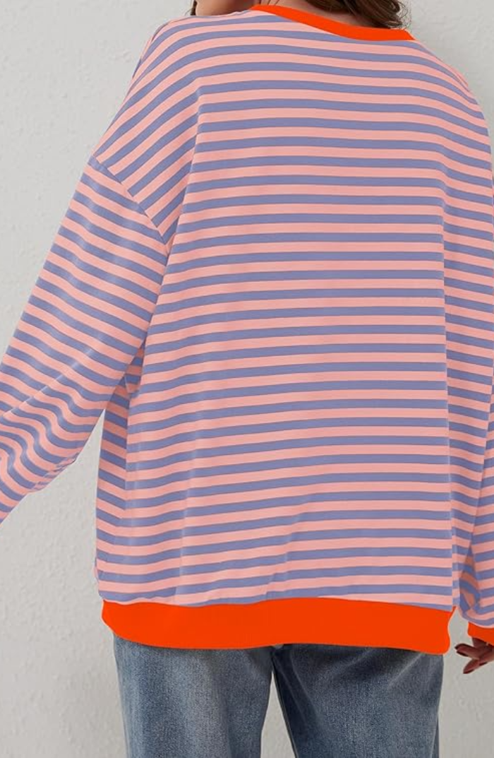 Liliane™ - Lively Striped Oversized Jumper with Accents