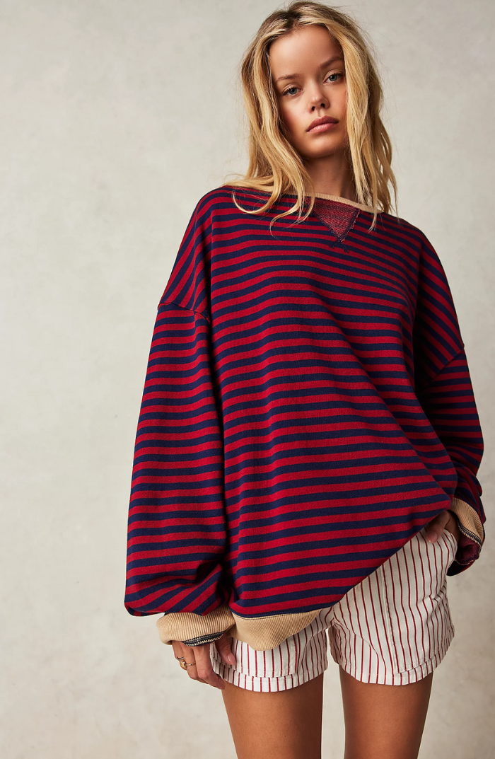 Liliane™ - Lively Striped Oversized Jumper with Accents