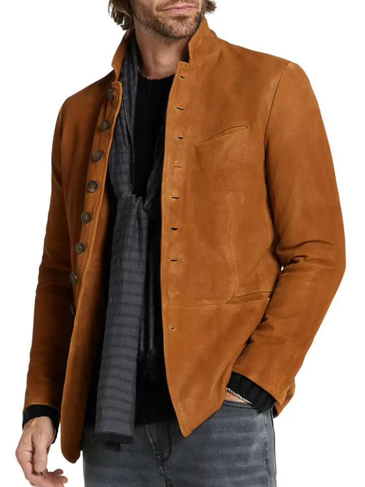 Men's Vintage Suede Stand Collar Pocket Casual Blazer