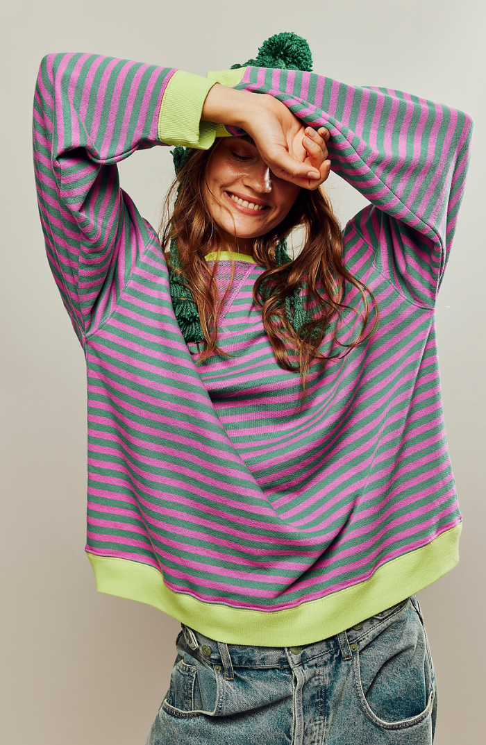 Liliane™ - Lively Striped Oversized Jumper with Accents