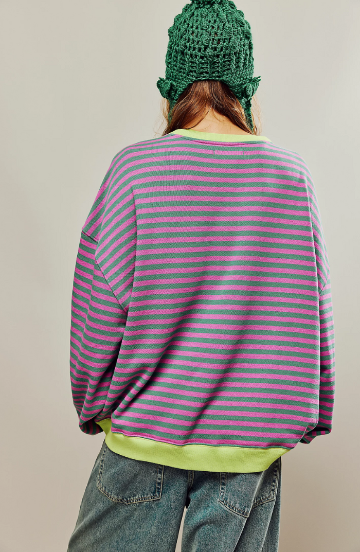 Liliane™ - Lively Striped Oversized Jumper with Accents