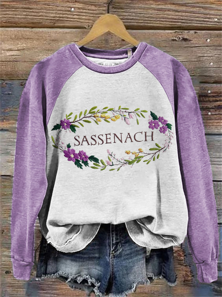 Sassenach Historical Tv Show Floral Embroidered Raglan Sweatshirt