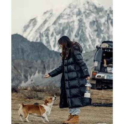 Black Long Puffer Jacket for Women - Stylish Winter Coat with Relaxed Fit and Extra Warmth
