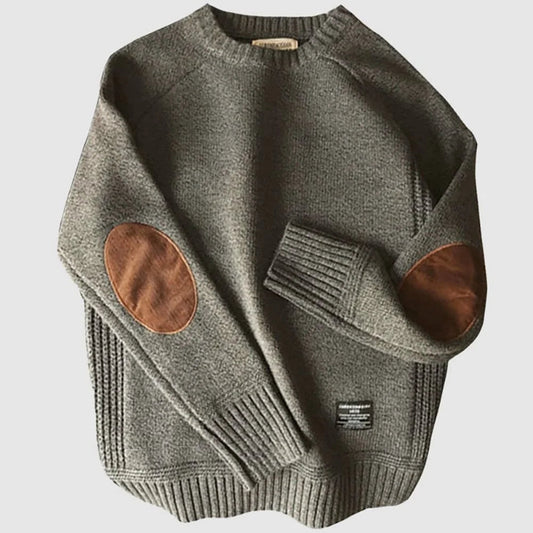 Boston Wool Haven Sweater for Men - Elegant Crewneck with Corduroy Elbow Pads, Warm Wool-Cotton Blend