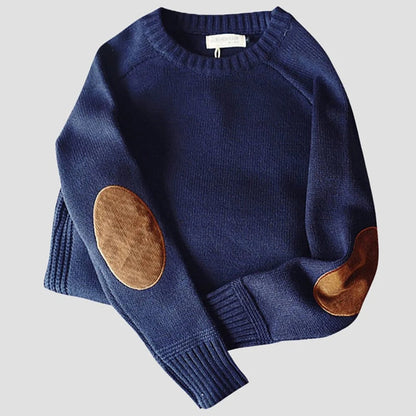 Boston Wool Haven Sweater for Men - Elegant Crewneck with Corduroy Elbow Pads, Warm Wool-Cotton Blend