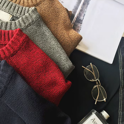 Boston Wool Haven Sweater for Men - Elegant Crewneck with Corduroy Elbow Pads, Warm Wool-Cotton Blend