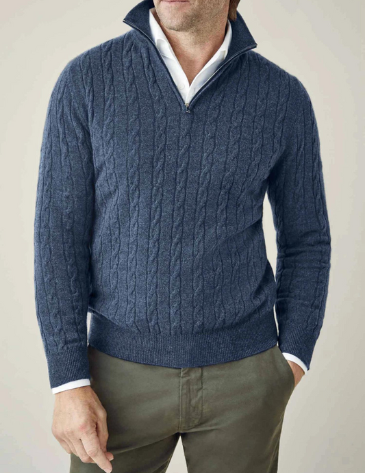 Caden Men's Zipper Sweater | 100% Two-Ply Cable Knit