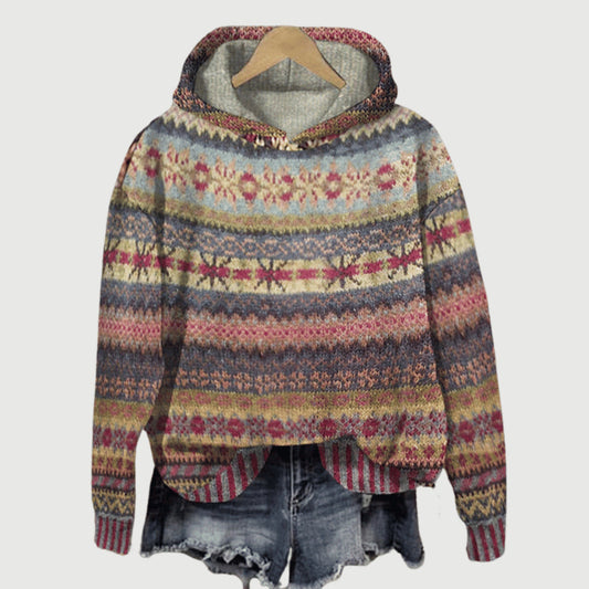 Cozy Knit Hoodie with Attached Hood and Ribbed Cuffs – Relaxed Fit Pullover for Chilly Days