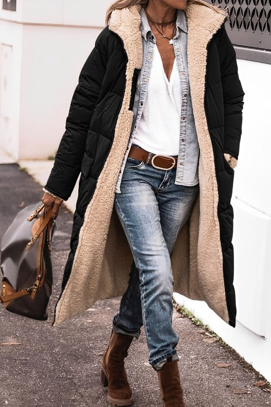 Cozy Long Puffer Coat for Women with Hooded Design – Quilted Winter Coat for Added Warmth and Comfort