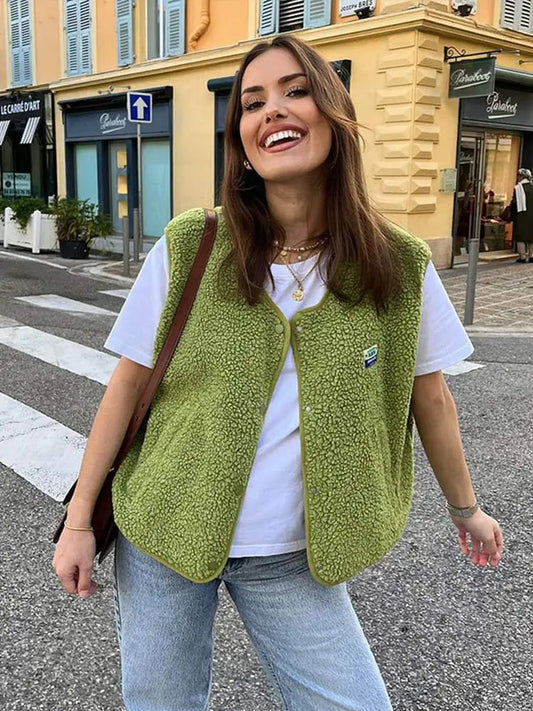 Cozy Women's Sherpa Fleece Vest for All-Day Comfort – Oversized Relaxed Fit Layering Piece