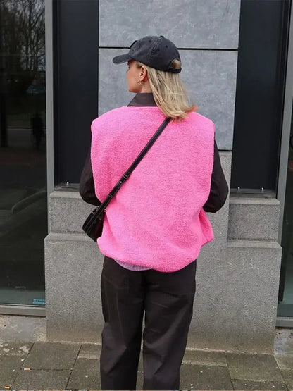 Cozy Women's Sherpa Fleece Vest for All-Day Comfort – Oversized Relaxed Fit Layering Piece