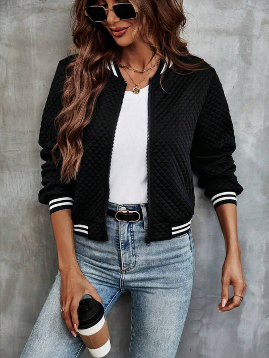 Cropped Women's Jacket with Baseball Collar and Full-Zip Front – Sporty Stretch Material for Everyday Wear