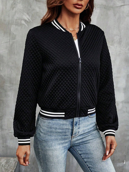 Cropped Women's Jacket with Baseball Collar and Full-Zip Front – Sporty Stretch Material for Everyday Wear