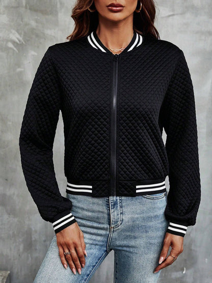Cropped Women's Jacket with Baseball Collar and Full-Zip Front – Sporty Stretch Material for Everyday Wear