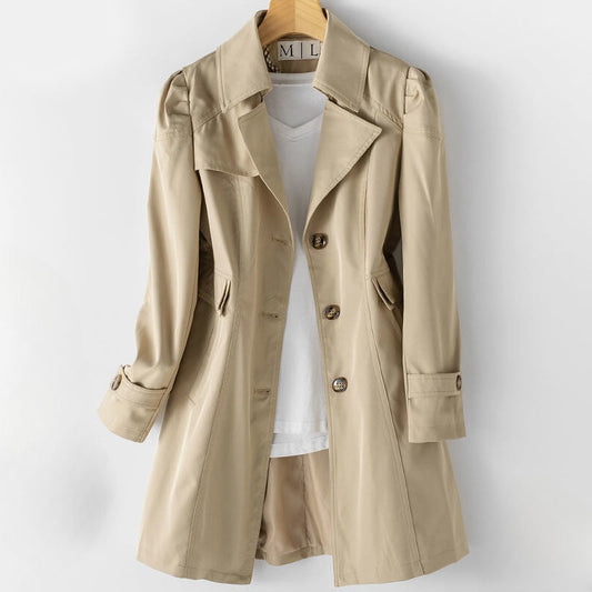 Elegant Black Trench Coat Women – Premium Cotton-Poly Blend, Stylish Lapel Collar, Button Closure, Timeless Design