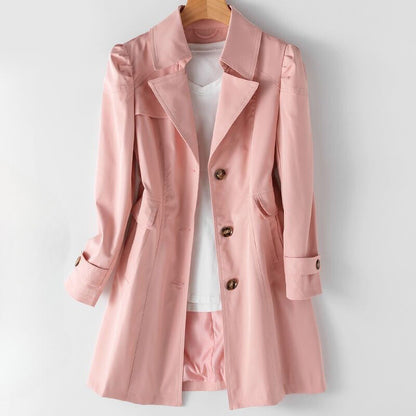 Elegant Black Trench Coat Women – Premium Cotton-Poly Blend, Stylish Lapel Collar, Button Closure, Timeless Design