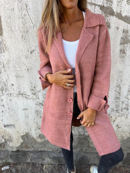 Elegant Button Down Jacket for All Seasons - Soft Wool-Touch Fabric, Relaxed Fit with Pockets, Timeless Style