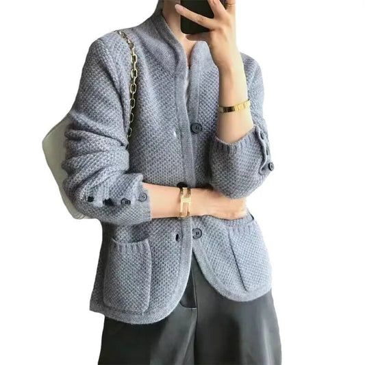 Half-Neck Cardigan Sweater for Women, Lightweight Knit Cardigan in White, Flattering Fit for Casual and Formal Wear