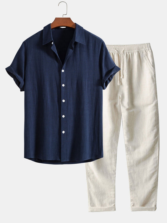 Harmonious Men's Summer Set | Elegant Short Sleeve Shirt & Trousers