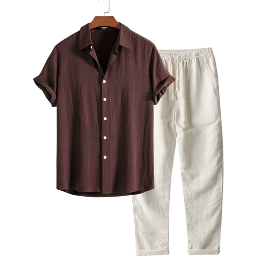 Jaden Men's Summer Set | Lightweight Linen Blend, Short-Sleeved Shirt & Pants