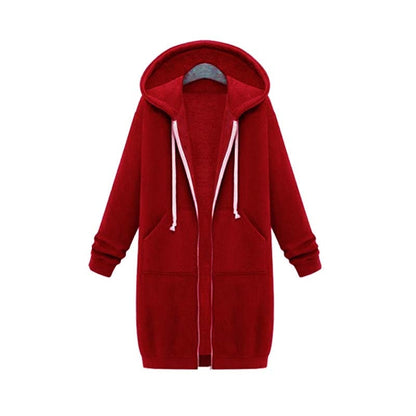 Longline Zip Hoodie for Women, Cozy Midweight Fabric, Drawstring Hood, Extended Length, Front Patch Pockets, Casual Layering Piece