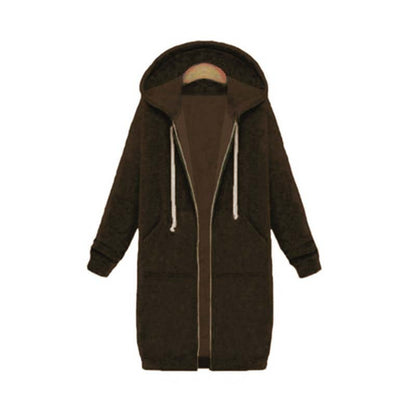 Longline Zip Hoodie for Women, Cozy Midweight Fabric, Drawstring Hood, Extended Length, Front Patch Pockets, Casual Layering Piece