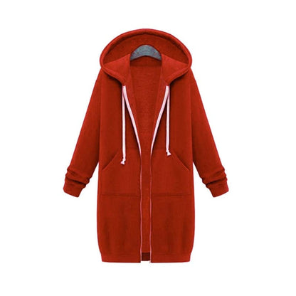 Longline Zip Hoodie for Women, Cozy Midweight Fabric, Drawstring Hood, Extended Length, Front Patch Pockets, Casual Layering Piece