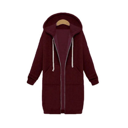 Longline Zip Hoodie for Women, Cozy Midweight Fabric, Drawstring Hood, Extended Length, Front Patch Pockets, Casual Layering Piece