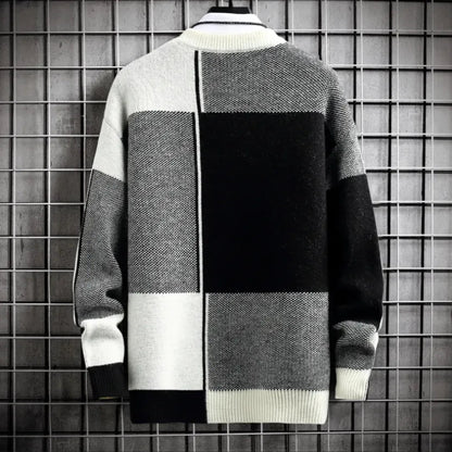 Loose-Fit Men's Sweater with Block Patterns – Cozy Acrylic Fusion for Timeless Style and Comfort