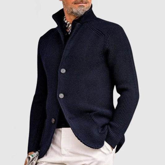 Men's Black Cardigan - Classic Knitted Button-Up Sweater with Pockets for Elegant Style