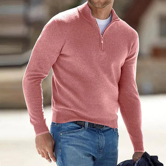 Men's Half Zip Sweater - Long Sleeve Casual Knit for Fall and Winter